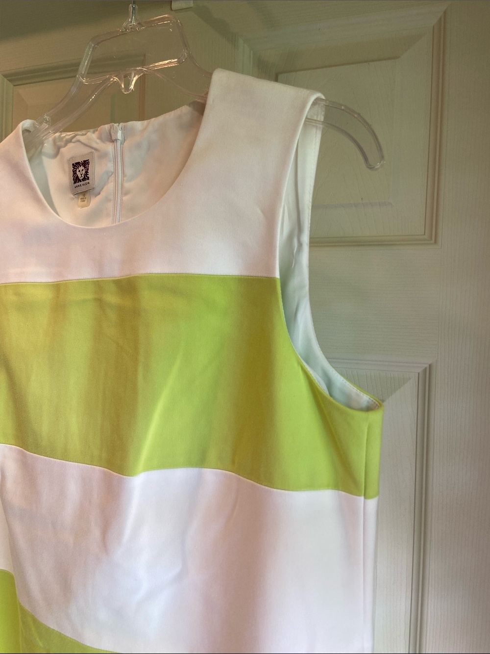 Anne Klein Lime Green and White Striped Sleeveless Shift Dress - Picture 5 of 11
